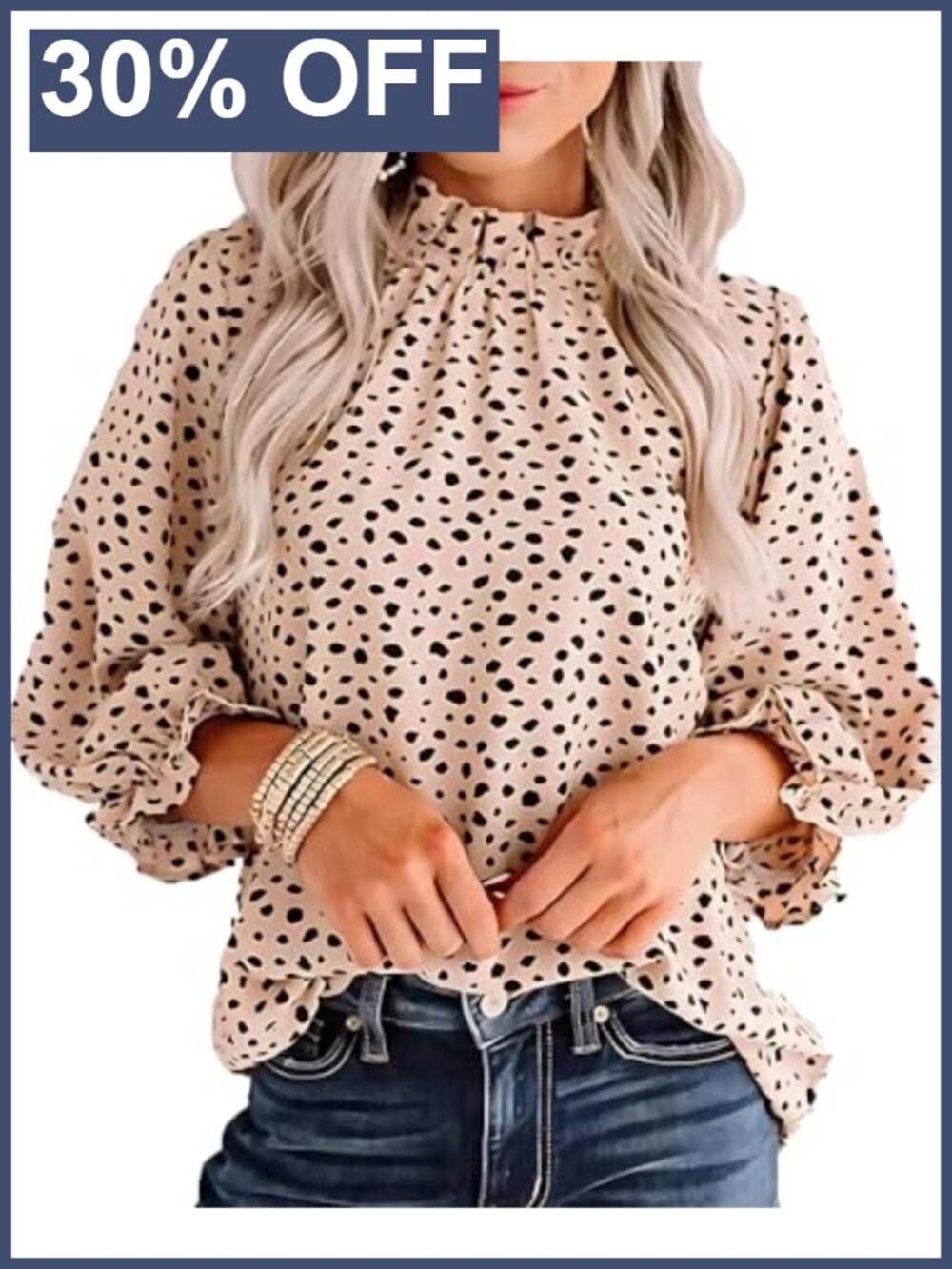 Leopard Print Chiffon Blouse Ruffled Mock Neck Keyhole Back 3/4 Sleeve Office
